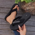 thumbnail image 2 of Wo-Fusoul Slippers for Women, Fashionable Casual Outerwear, Versatile Plus Size, Solid Color Rhinestone Embellished, Round Toe Open Toe Flat Slide Sandals, 2 of 8