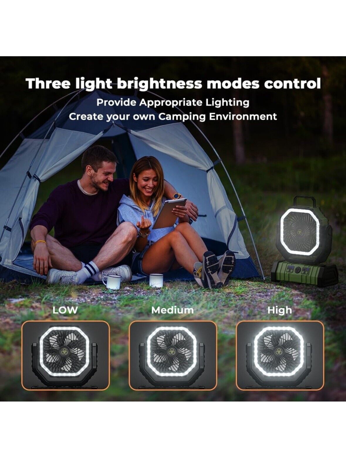20000mAh Camping Fan w/ LED light - Rechargeable power bank Oscillating, Remote
