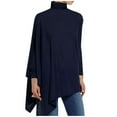 thumbnail image 2 of Rigardu Womens Solid Long Sleeve Irregular Turtleneck Shirt Loose Pullover Blouse Tops shirts for women womens shirts Navy + XXL, 2 of 5