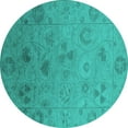 thumbnail image 1 of Ahgly Company Machine Washable Indoor Round Oriental Turquoise Blue Industrial Area Rugs, 3' Round, 1 of 4