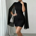 thumbnail image 4 of Mgmyaa Women's Mock Neck Bodycon Dress Cape Sleeve Sheer Sequin Mini Dresses for Night Out and Party, 4 of 8