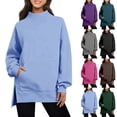 thumbnail image 2 of Oksale Long Sweatshirts for Women to Wear with Leggings Oversized Trendy Side Slit Mock Neck Sweatshirt Pullover with Pocket Loose Long Sleeve Tops Coffee 3XL, 2 of 7