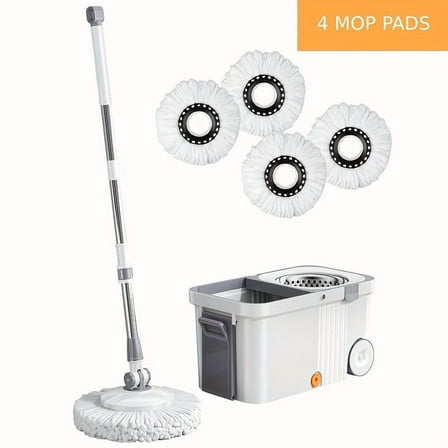 360° Spin Mop And Bucket Set - Drums With 4 Microfiber Mop Heads, 61" Stainless Steel Adjustable Handle, Bucket Floor Cleaning System For School And Bathroom Cleaning