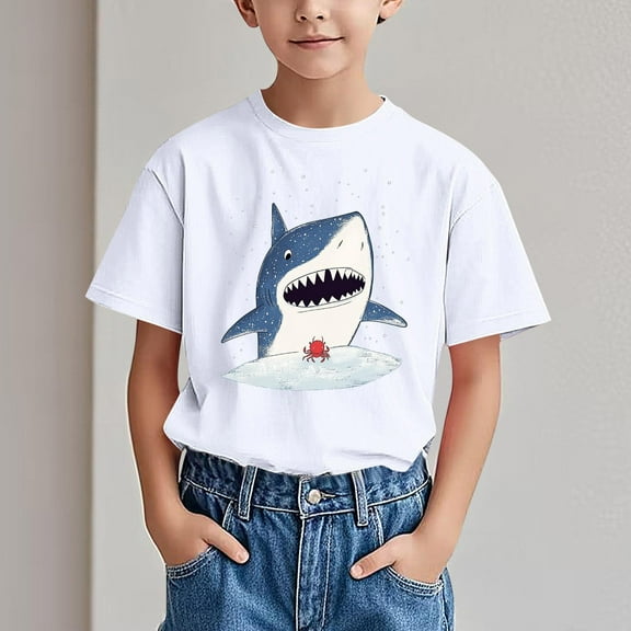Tdoqot Boys Graphic T Shirts- Casual Cute Short Sleeve Crewneck Kids Summer Tops White Size 5-6 Years