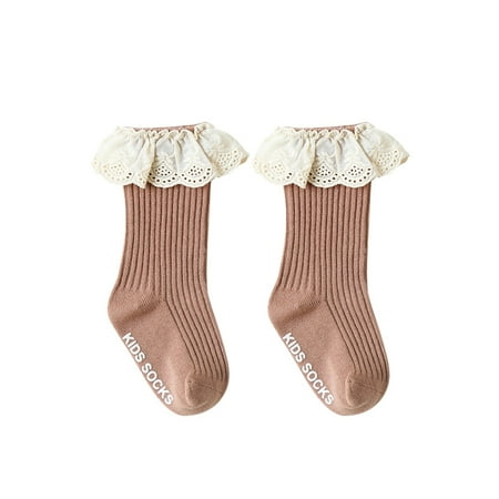 

FYCONE Baby Girls Cute Lace Ruffle Socks Infant Girl Middle Hose Frilly Socks Soft Non-Slip Stockings Toddlers Tutu Socks