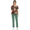 thumbnail image 4 of Wutalume Women's Holiday Print Medical Uniform Set, Short Sleeve V-Neck Top with Pockets and Pants, Nurse Scrub Outfit,Army Green L, 4 of 5