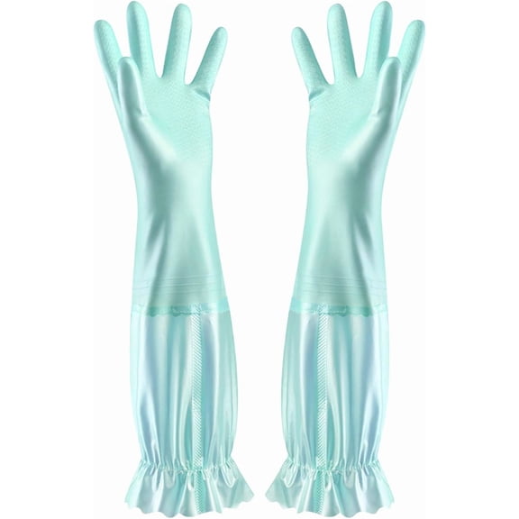 Household Kitchen Cleaning Gloves Waterproof Cotton Lined Dishwashing Non-Slip Long Cuff Gloves