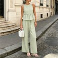 thumbnail image 2 of vigerkar Womens 2 Outfits Sets Gingham Plaid Sleeveless Ruffle Tank Tops Wide Leg Pants Summer Matching Lounge Sets (Light Green, XXL), 2 of 9