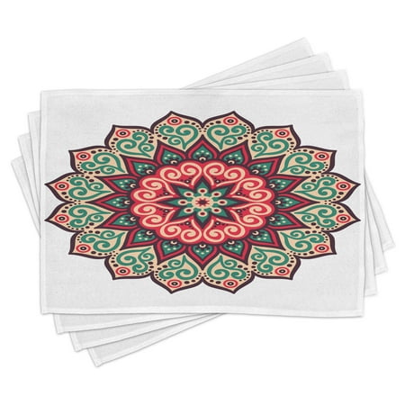 

Asian Placemats Set of 4 Vintage Style Traditional Round Motif with Swirly Floral Details in Retro Colors Washable Place Mats for Dining Room Kitchen Table Decoration Multicolor by Ambesonne