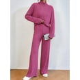 thumbnail image 5 of Women'S 2 Piece Fall Outfits Sets Travel Knit Pullover Tops and Wide Leg Pants Sweatsuit Lounge Sets Rose Red L, 5 of 7