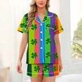 thumbnail image 2 of Tnhcen St. Patrick's Day Women's Pajama Set 2 - Piece Button Front Collared Irish Clover Print Short Sleeve Sleep Shirt & Shorts Milk Silk Spandex Pajamas S - 2XL, 2 of 6