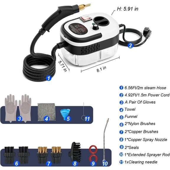 Steam Cleaner, 15s Heat-Up, 1.4L Tank, Steamers for Cleaning with 10 pcs Accessories, Multi-2500W High Temperature and Pressure Handheld Steamer