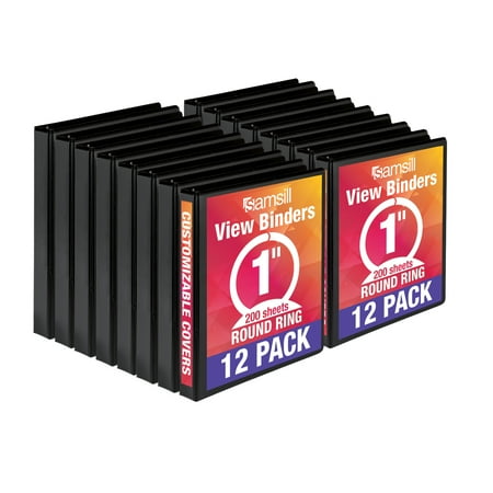 Samsill Economy 1" Round Ring Binder, Black, Customizable, 12 Pack