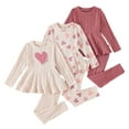 thumbnail image 3 of LRen Girls Outfits,Valentine's Day 3 Piece Infant Girl Ruffle Bowknot Heart Top + Ribbed Print Pants Clothing 3pc Set Toddler Valentines,Red,4-5 Years, 3 of 8