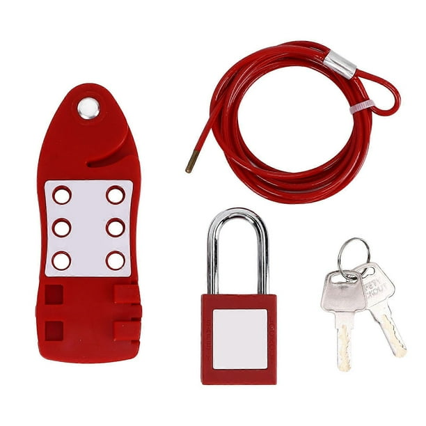 2m/6.56ft Cable Lockout Fish Shaped Hasp 38mm Padlock Set Stainless Steel for Chemical Industry Electric Power