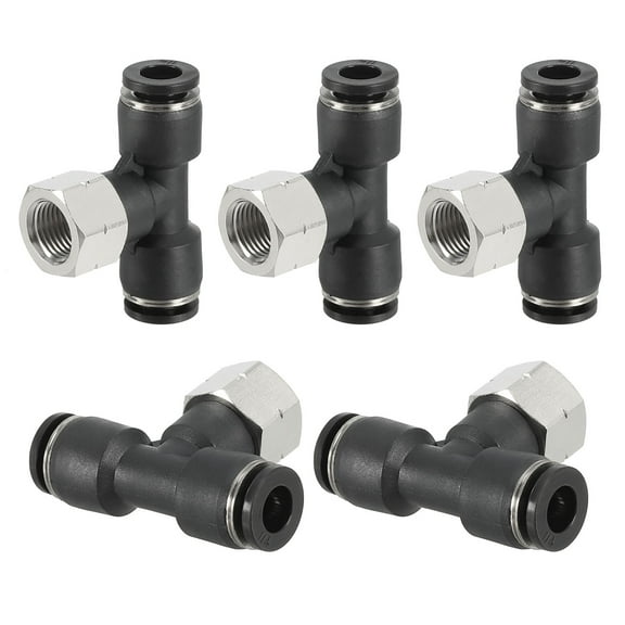 Uxcell Female Branch Tee 1/4 Inch Tube OD x 1/8FNPT Thread Push to Connect Fittings 5 Pack