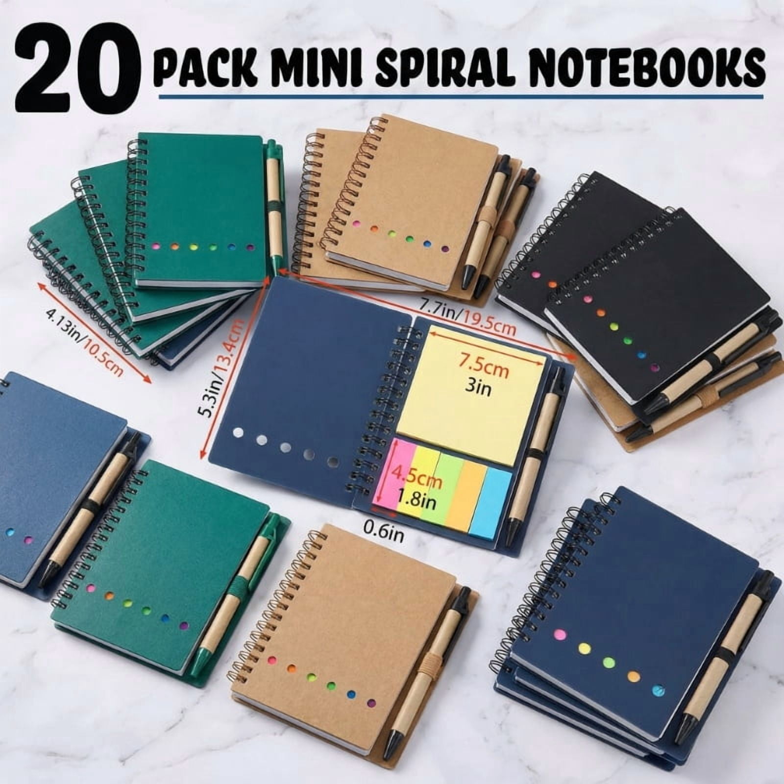 20 Pcs Mini Spiral Notebook Set, 3.5x5.5 Inch Pocket Notebooks with Pen Holder, Sticky Notes and Index Tabs, Small Writing Notebook Journal Kit for Office, Travel, Planning, Exam Season Use
