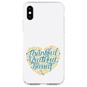 DistinctInk Clear Shockproof Hybrid Case for iPhone XS Max (6.5" Screen) - TPU Bumper, Acrylic Back, Tempered Glass Screen Protector - Thankful / Grateful / Blessed - Heart Flowers