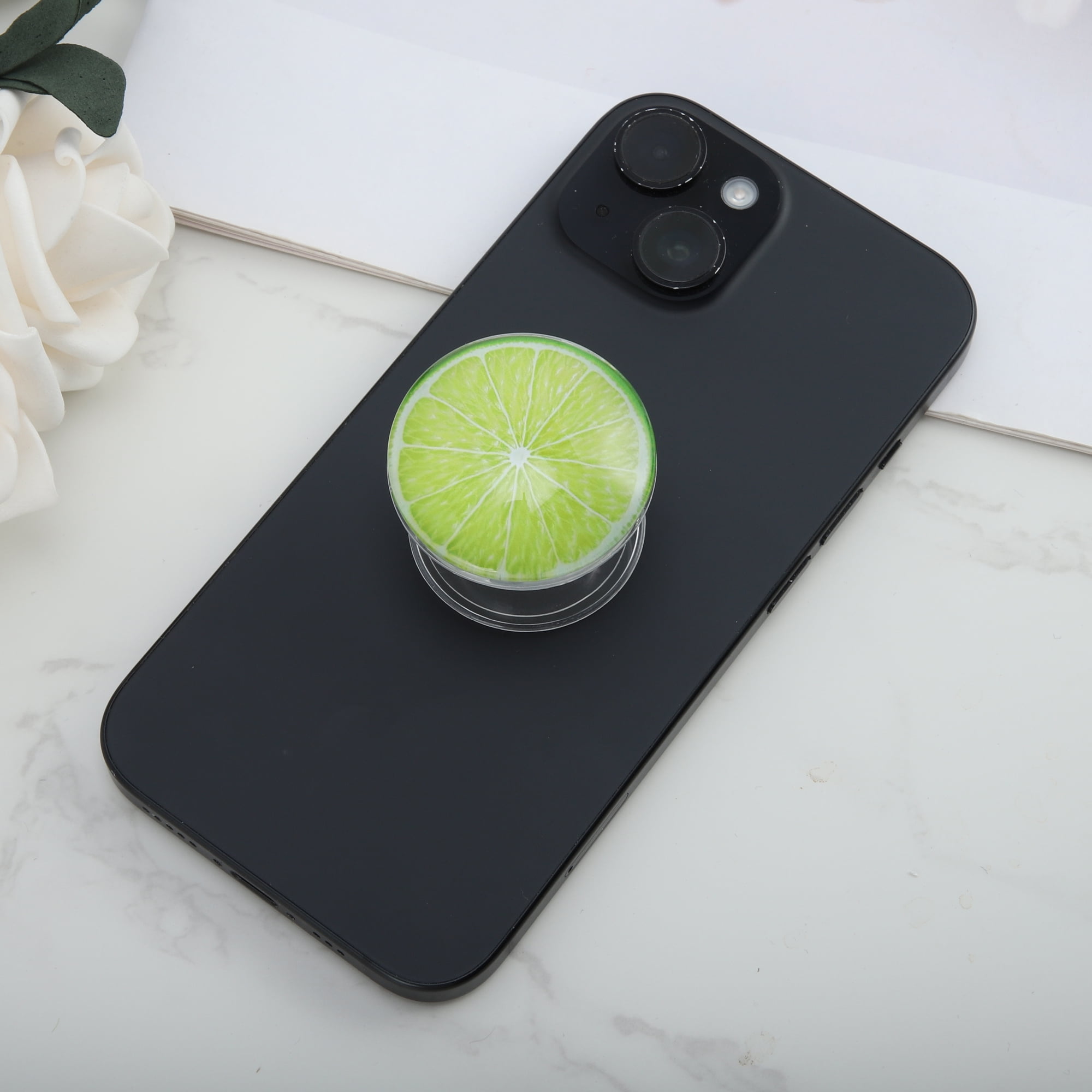 Unique Bargains Crystal Glass Phone Grip 1 Pc Yellow Green Lemon