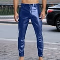 thumbnail image 2 of Men Pants – Streetwear Joggers with Elastic Waist Men's PU Leather Pants Solid Colour Sports Casual Style Trousers, 2 of 4