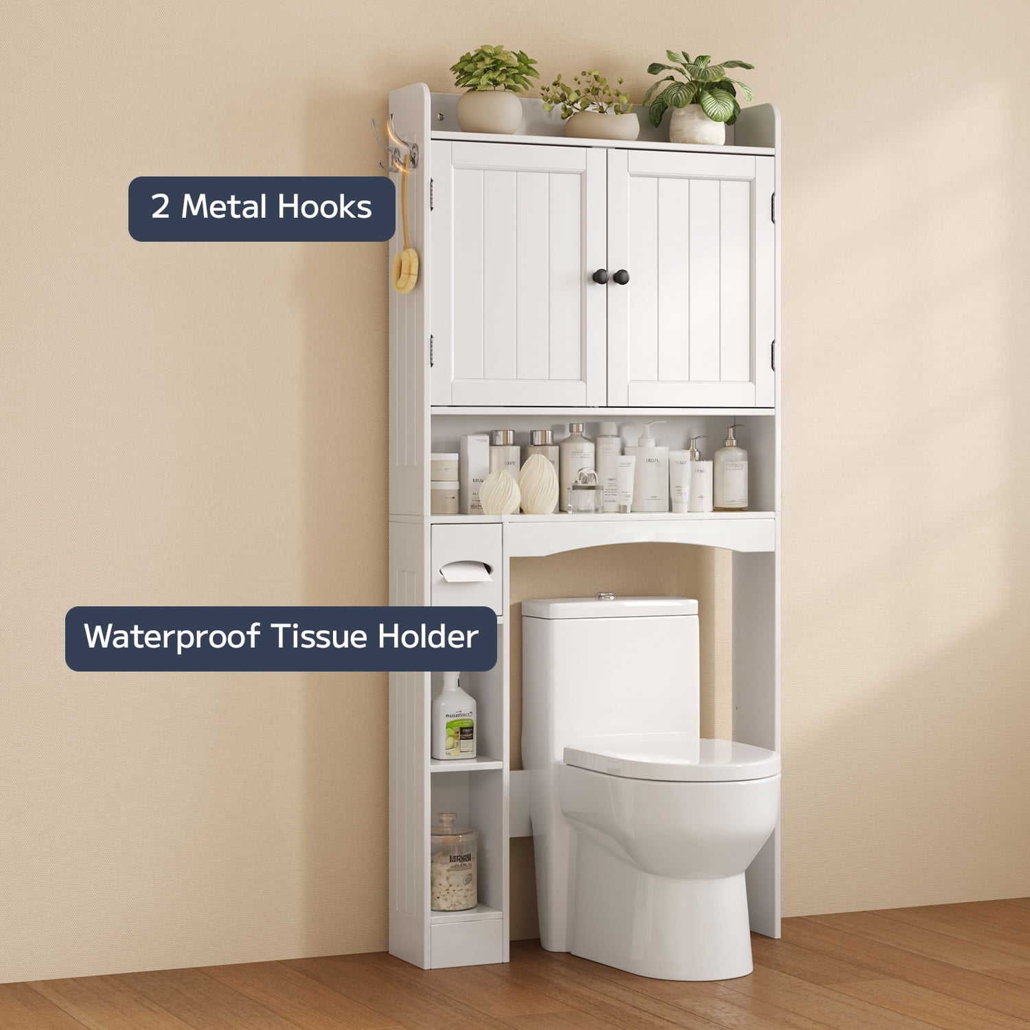 Over The Toilet Storage Cabinet, Asofer 70.3" Bathroom Storage with Adjustable Shelf, White