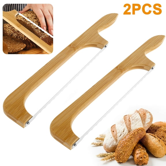 2pcs Bread Bow Cutter for Right or Left-Handed Use Stainless Steel Bread Cutting Tool with Wood Handle Serrated Bagel Cutter 15.7 Inches Bread Slicer for Homemade Bagels Bread Baguettes