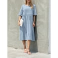 thumbnail image 2 of Women Empire Waist Midi Sundress Summer Casual Boho Beach Dresses Crew Neck Half Sleeve Long Dress with Pockets, 2 of 9