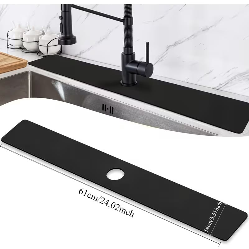 Extra long kitchen sink splash pad | Silicone faucet pad, super absorbent diatomaceous earth, quick drying, cutable bathroom splash pad
