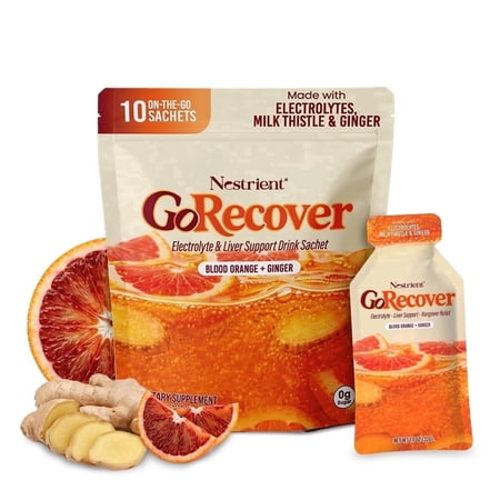 Nestrient GoRecover Liver Health Dietary Supplement Drink Sachet with Organic Milk Thistle - Blood Orange & Ginger, 10 Sachets