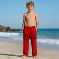 thumbnail image 6 of Boys Red Pants with Pockets, Soft Cartoon Print Beach Pjs Bottoms Elastic Waist for Kids,Size 6 T, 6 of 9