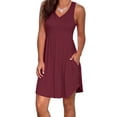 thumbnail image 4 of Liher Women Sleeveless V Neck Dress Knee Length Tank Summer Dress Wine Red Vest Beach Sundress with Pocket Clothes Size M, 4 of 6