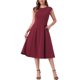 thumbnail image 1 of Vestido de trabajo elegante para mujer Inspire Chic, con mangas cortas, cintura ceñida, corte en A, color burdeos, 1 of 6