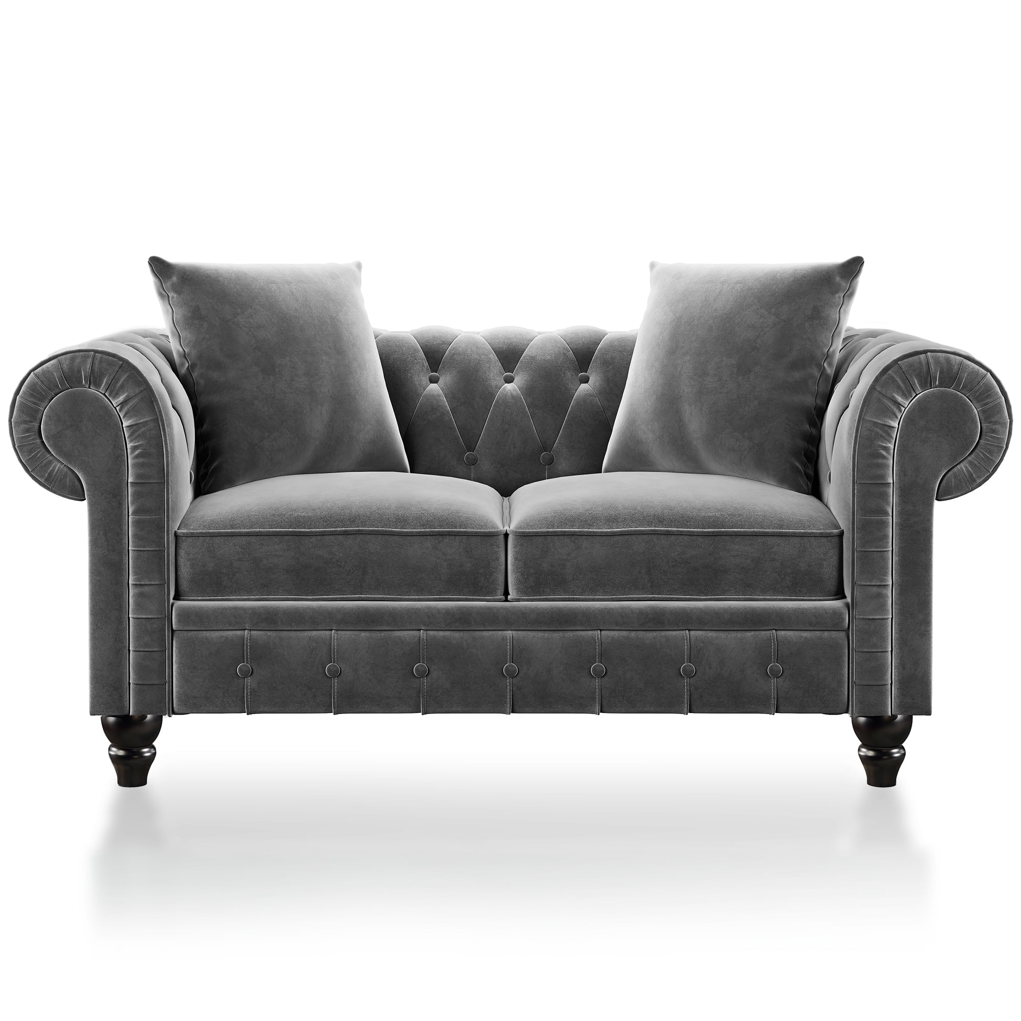 Kepooman Tufted Roll Arm Loveseat Sofa with 2 Pillows, Gray Kepooman Tufted Roll Arm Loveseat Sofa with 2 Pillows, Gray