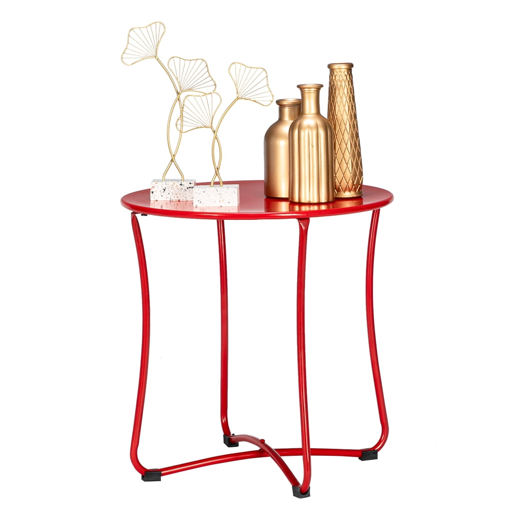 Kepooman Coffee Table, Round Metal Accent Table, Sofa Table, Rust-proof and Waterproof Accent Coffee Table, Outdoor and Indoor Snack Table, Red Kepooman Coffee Table, Round Metal Accent Table, Sofa Table, Rust-proof and Waterproof Accent Coffee Table, Outdoor and Indoor Snack Table, Red
