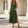 thumbnail image 5 of Uscallm Women's V Neck Sleeveless Button Down Boho Maxi Dress Casual Flowy Long Travel Dresses Lightweight Summer Beach Sundress, Green XL, 5 of 9