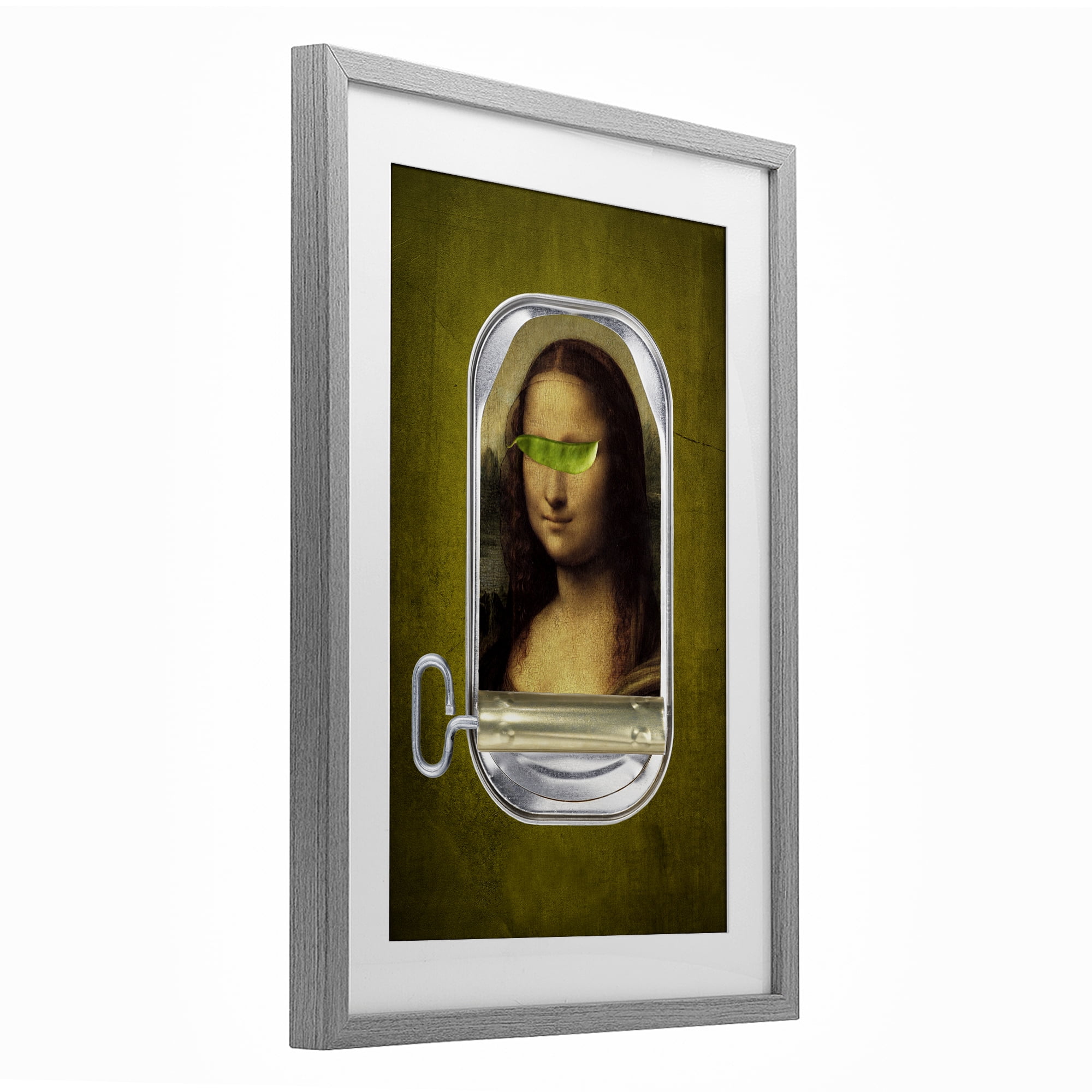 Canned Mona Lisa Gray Framed Print Under Glass, design by Elo Marc