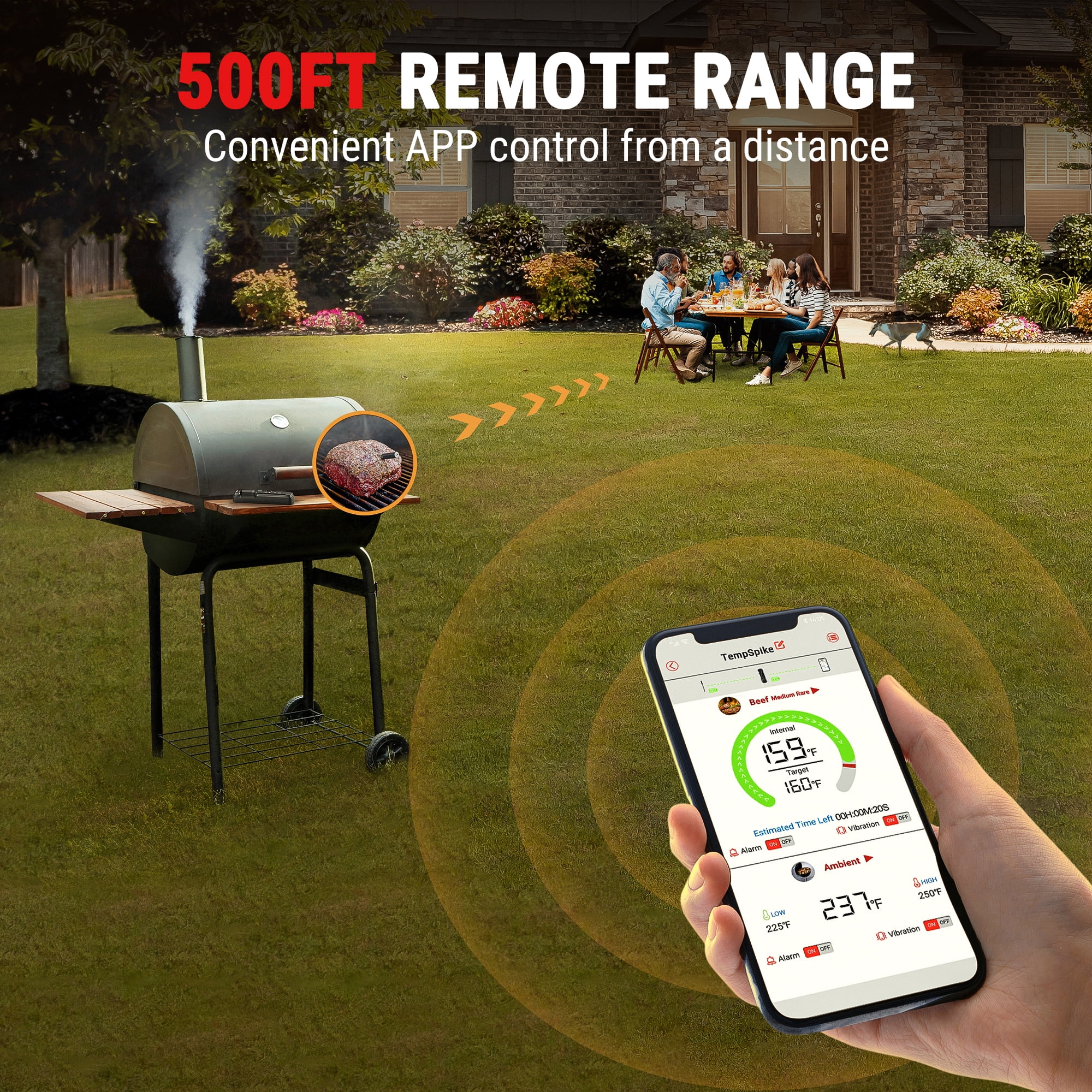 ThermoPro TempSpike Lite 500FT Truly Wireless Meat Thermometer, Bluetooth Meat Thermometer for Grilling, Smoking, Air Fryer, Deep Frying, Oven