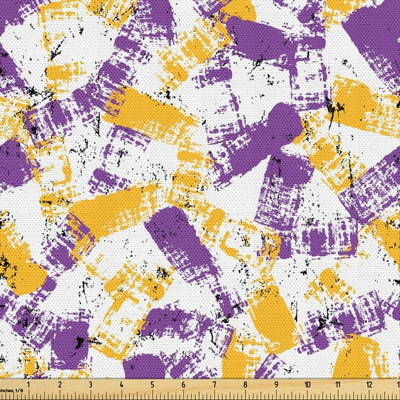 Ambesonne Abstract Fabric by the Yard Upholstery, Modern Joyful Paint Print, 2 Yards, Fuchsia and Earth Yellow