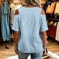 thumbnail image 4 of Neewe Women's 2026 Spring Summer Polk Dot V Neck Short Sleeve Pullover Blouse Off Shoulder T-Shirts, 4 of 6