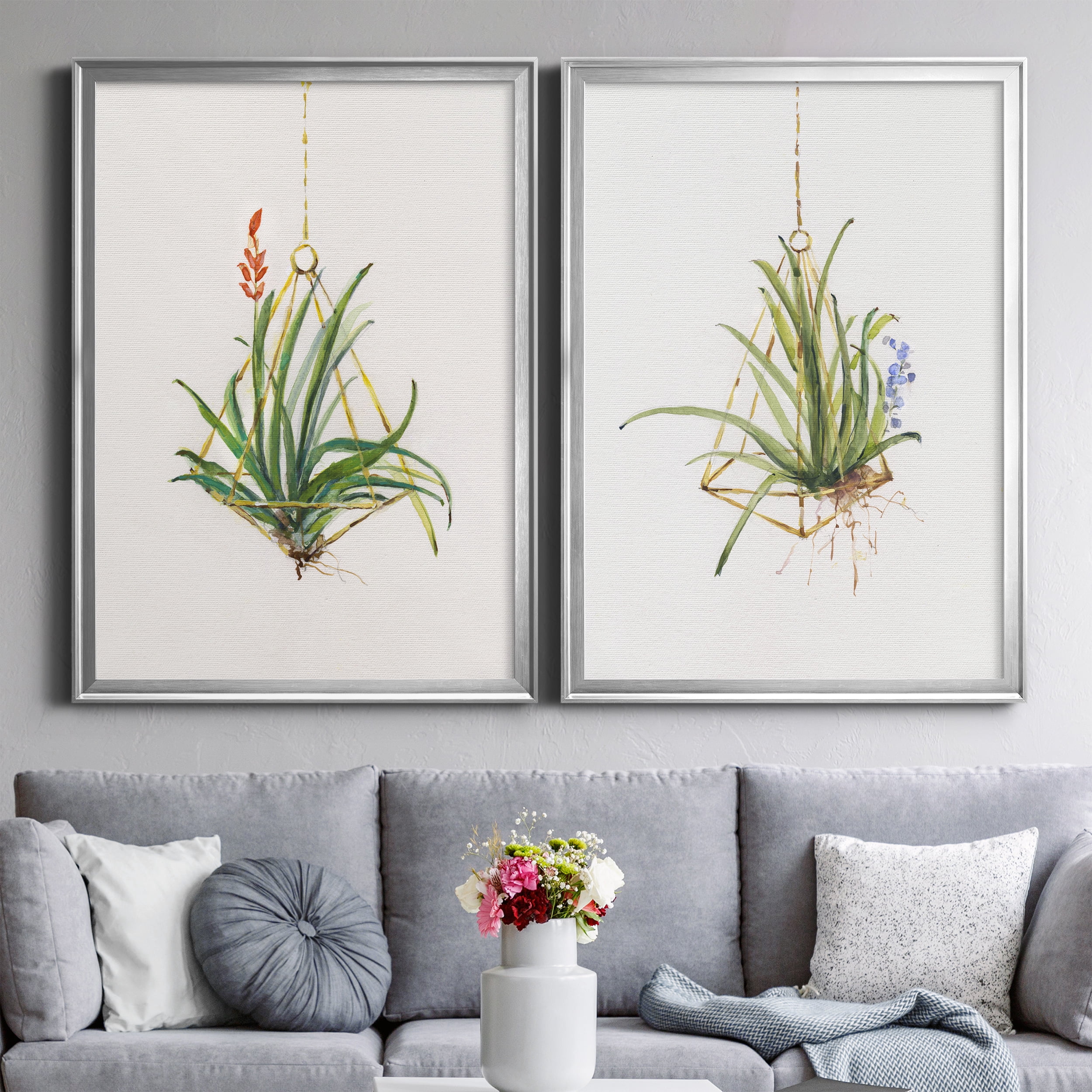 2 Piece Set Gardenaire I Premium Framed Canvas - Ready to Hang - 26.5 x 36.5 Each - Silver Frame