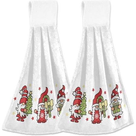 

Anyway.go Christmas Gnomes Kitchen Hanging Hand Towels Candy Cane Absorbent Tie Towel with Loop 2 PCS Kitchen Linen Sets for Bathroom Restroom Home Decor