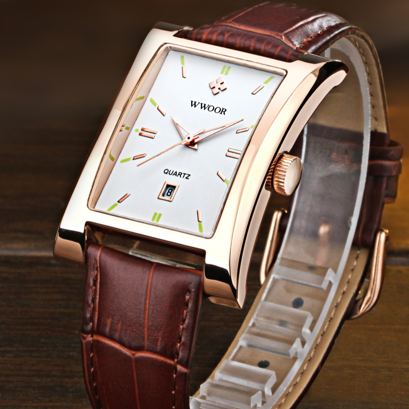 Square Watches for Men Leather Mens Square Watch with Date Original Waterproof Analog Quartz Fashion Business Casual Wristwatch