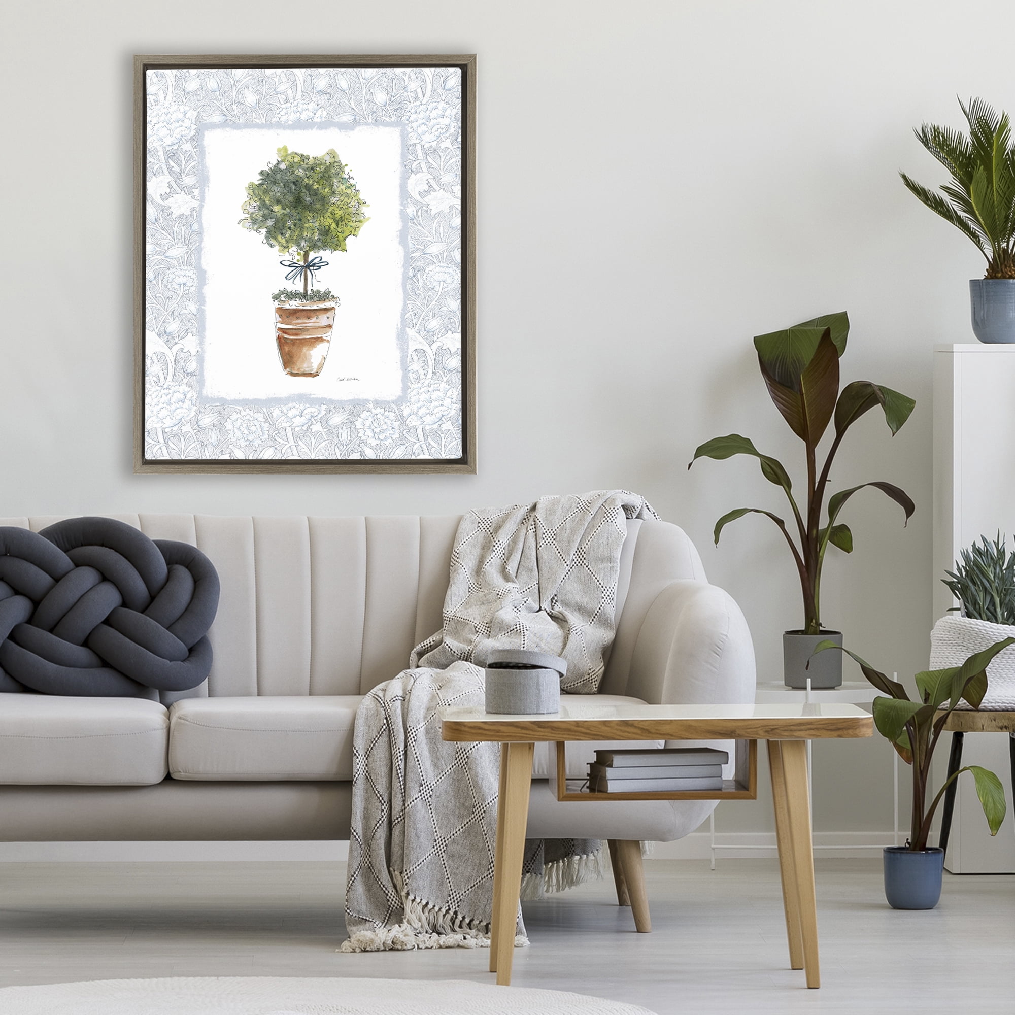 Stupell Industries Potted Topiary in Terracotta Brown Framed Floater Canvas Wall Art, design by Carol Robinson