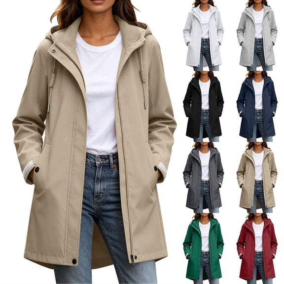 Womens Coats Plus Size Long Sleeve Zip Up Jackets Lightweight Hooded Windbreaker Outdoor Casual Fall Jackets with Pockets S-3XL