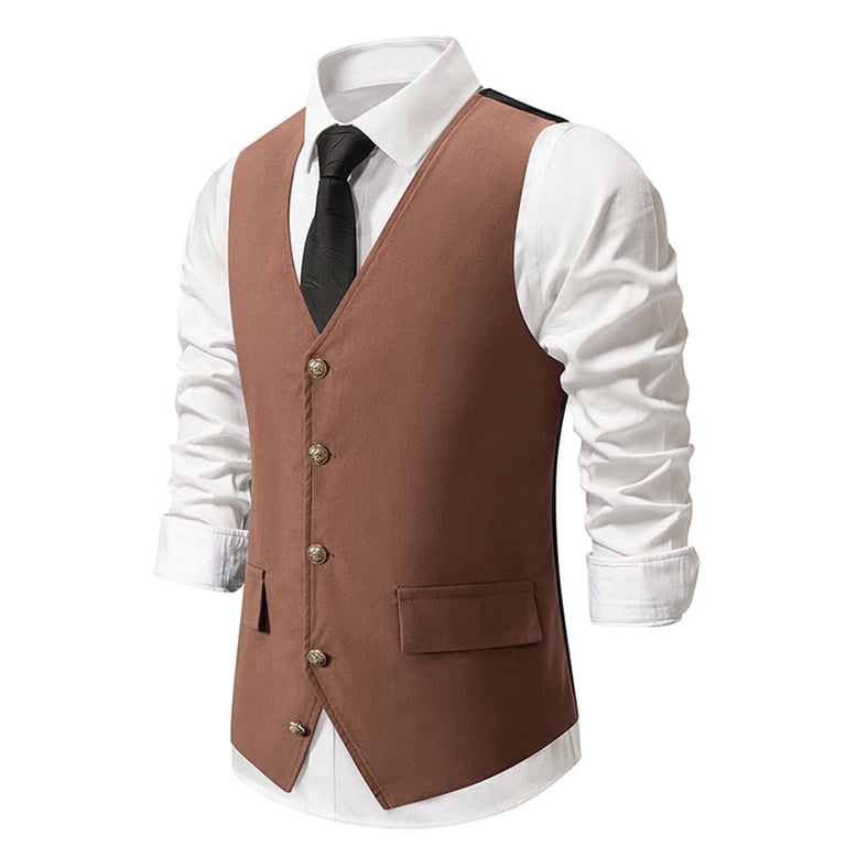 brown dress vest mens Vesuvio Napoli Men's Dress Vest & NeckTie Solid CHOCOLATE BROWN Color Neck Tie Set size XS at Amazon Men's Clothing store: Business Suit Vests