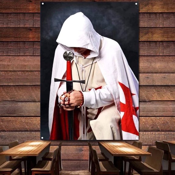 Medieval Middle Ages Knights Templar Flag Tapestry Vintage Wall Decorative Banner Crusader Warrior Poster Wall Painting Room Dorm Home Decor Tapestries 38" x 57"