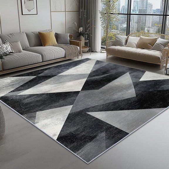 Machine Washable Living Room Rug, Modern Abstract Geometric Print Non-slip Indoor Rug Suitable For Entrance Dining Room Kitchen Bedroom Decoration Gray Non-slip Soft Large Rug 1x2ft
