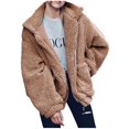 thumbnail image 4 of Ladies Loose Plush Long Sleeve Zipper Pullover Pocket Color Sweater Coat, 4 of 6