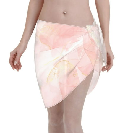Disketp Pink Marble Women Swimsuit Cover Up Short Chiffon Summer Beach Sarong Bikini Wrap Skirt Bathing Suit