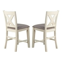 Joss 40 Inch Cottage Wood Counter Height Chair Set of 2 Gray Seat Cream - Saltoro Sherpi